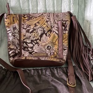 EUC: SHARIF  ROWN LEATHER WITH SILVER AND GOLD FLOWER WORKS